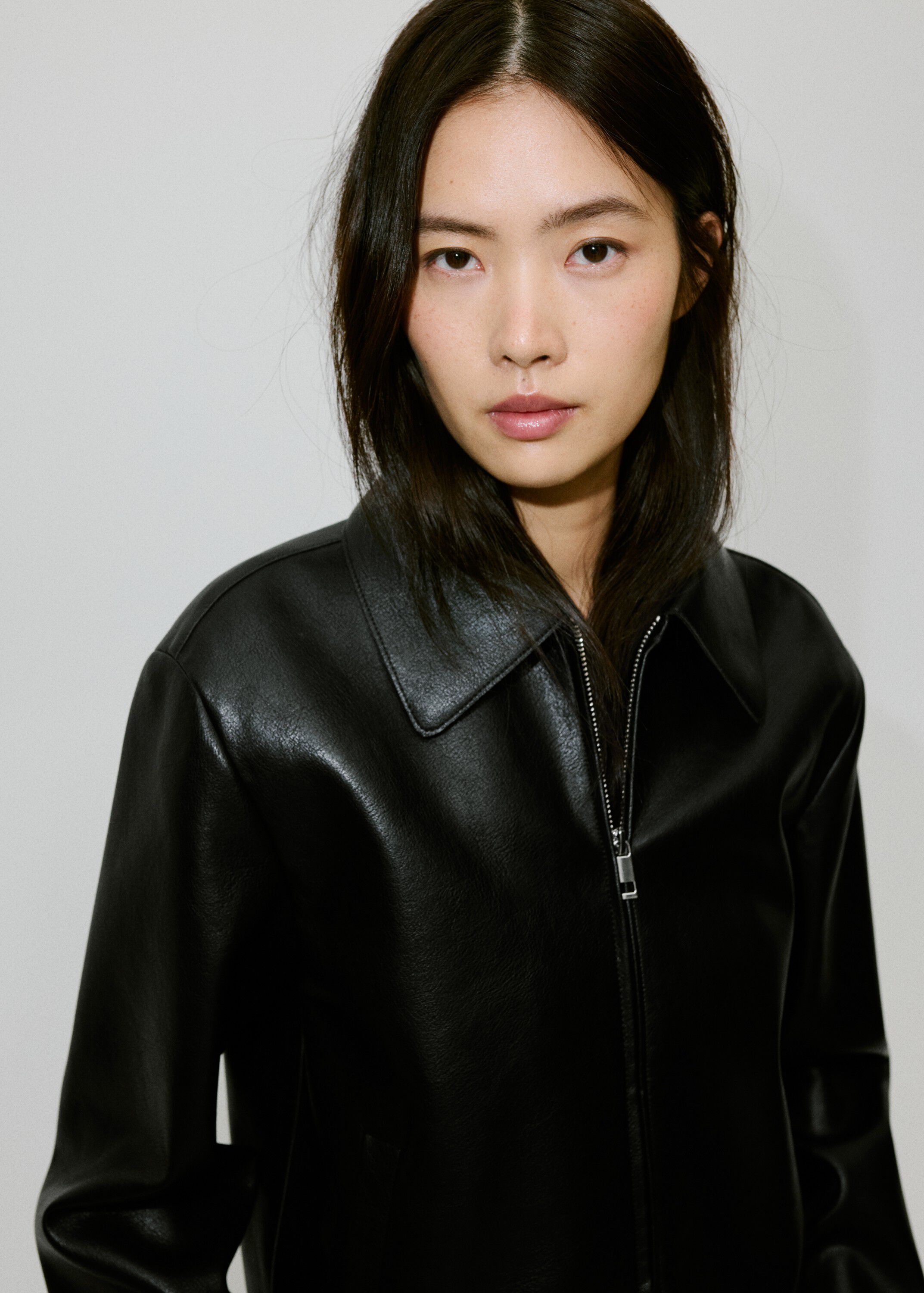 Faux leather zip-up jacket