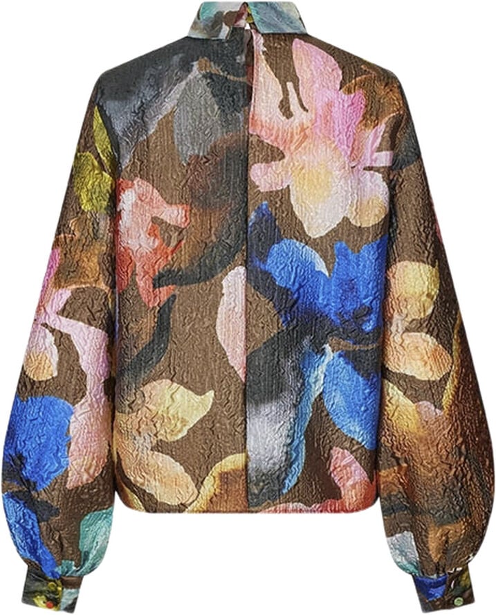 2067 Flat Textured Poly, Gathered Ruffle Long Sleeve Top