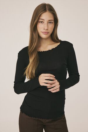 Cilla 14 Langærmede striktrøje med bølgende kant - 100% Merino uld