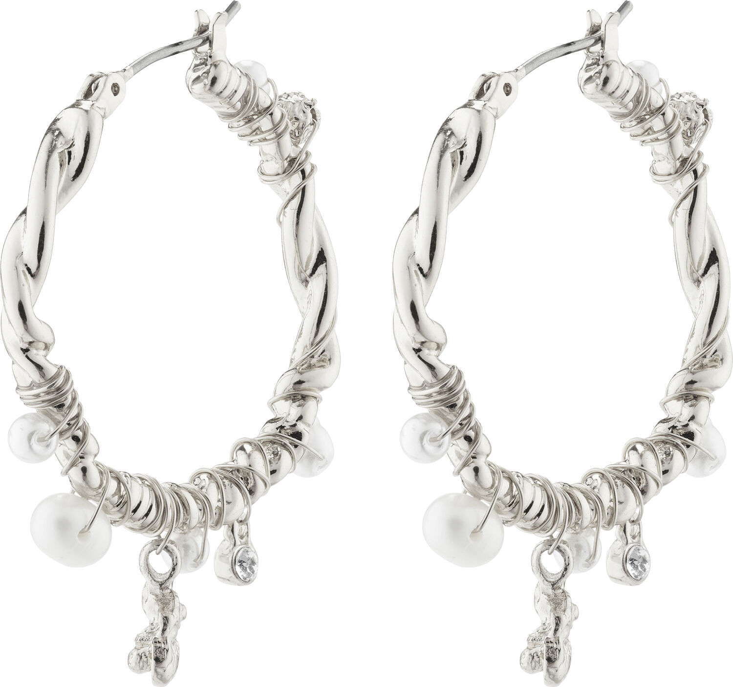 ANA pearl & crystal hoops silver-plated