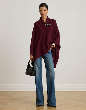 Buckle-Trim Wool-Blend Sweater Poncho