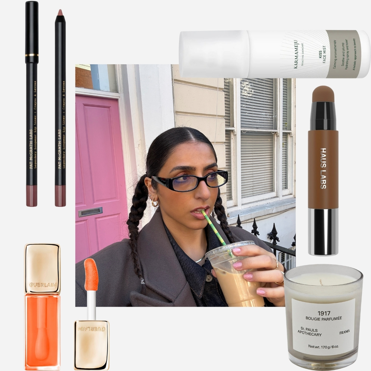 kollage med skønhedsprodukter