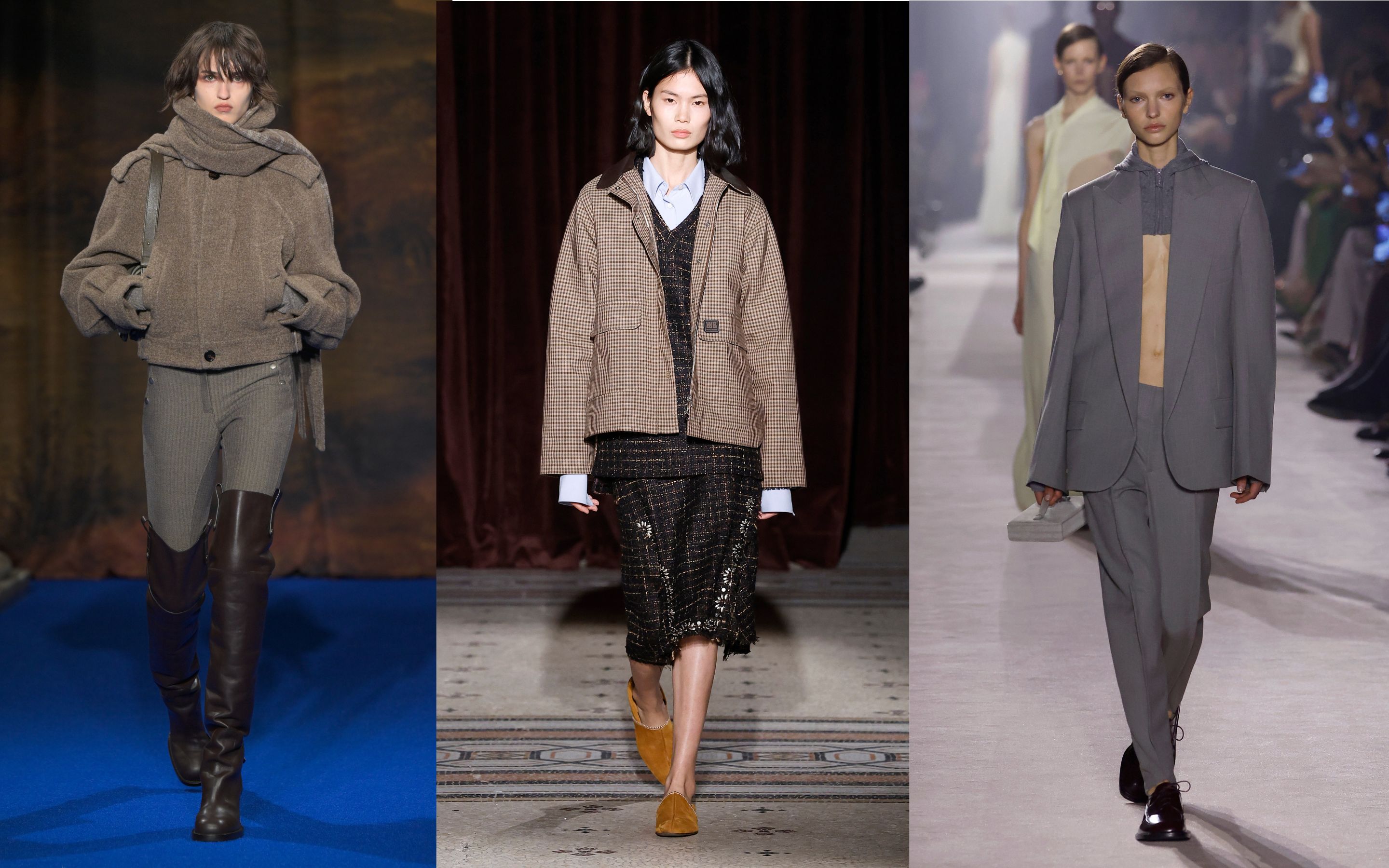 kollage med kvinder på catwalk