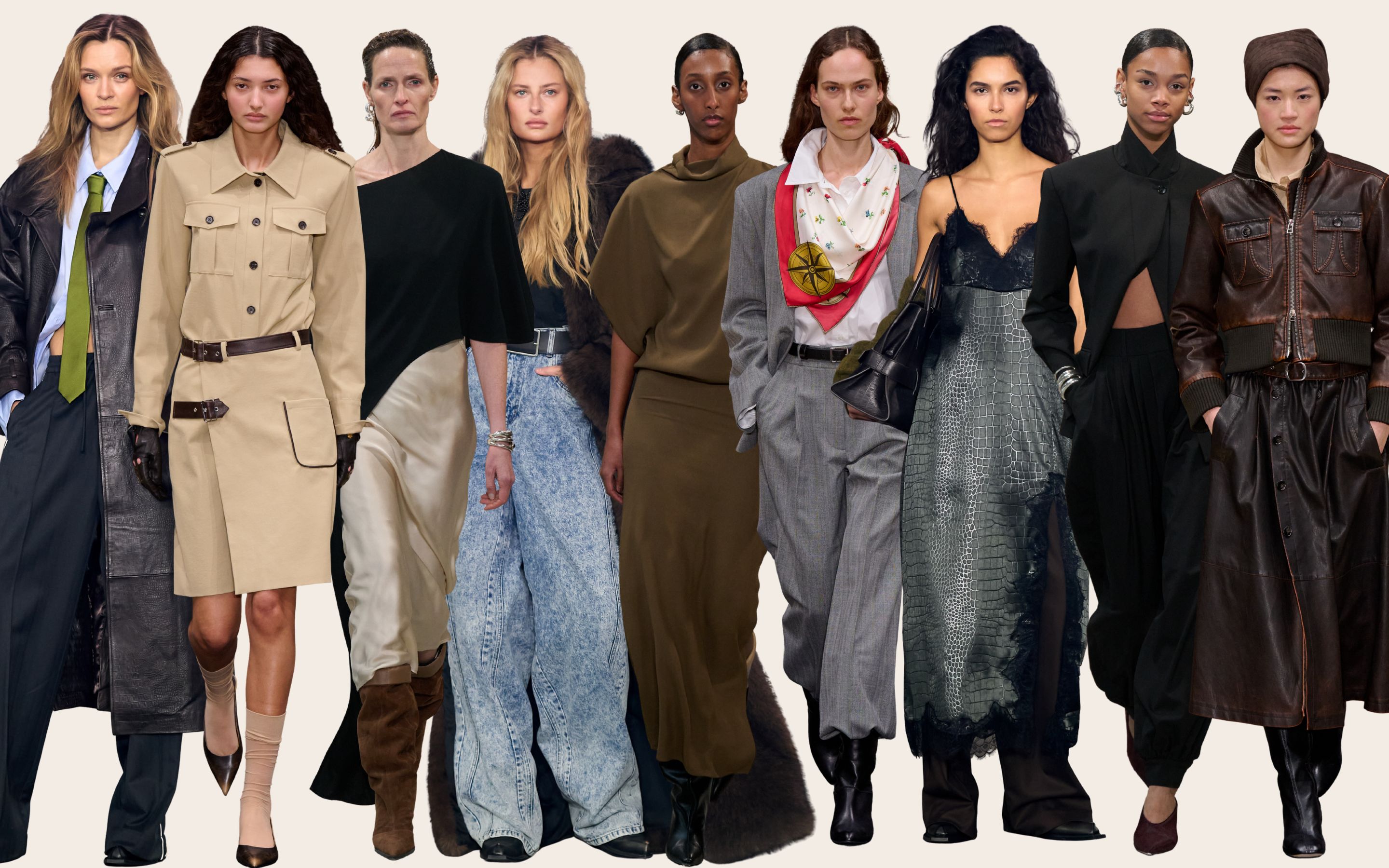 kollage med kvinder p&aring; en runway