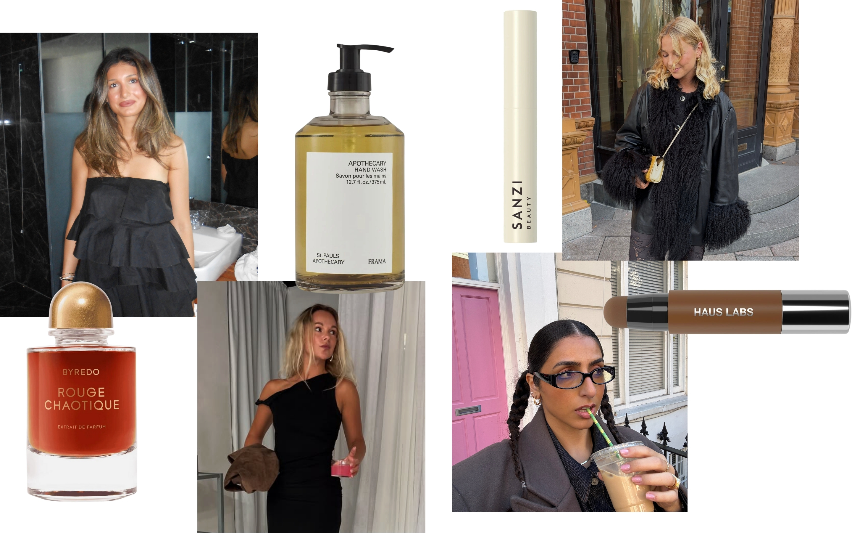 kollage med skønhedsprodukter