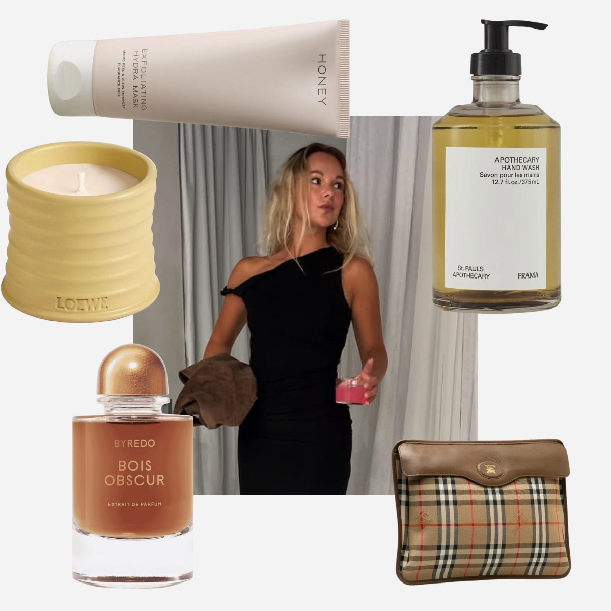 kollage med skønhedsprodukter