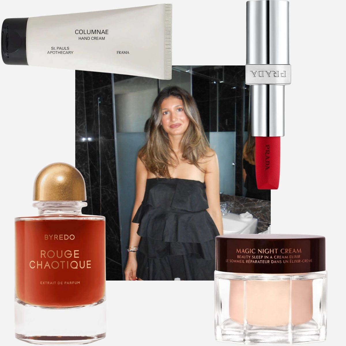 kollage med skønhedsprodukter