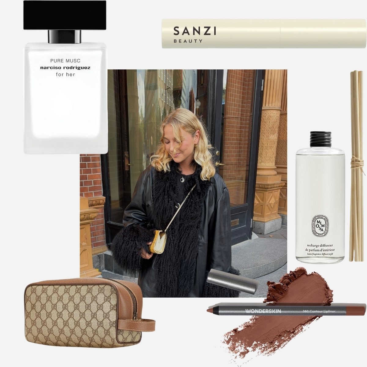 kollage med skønhedsprodukter