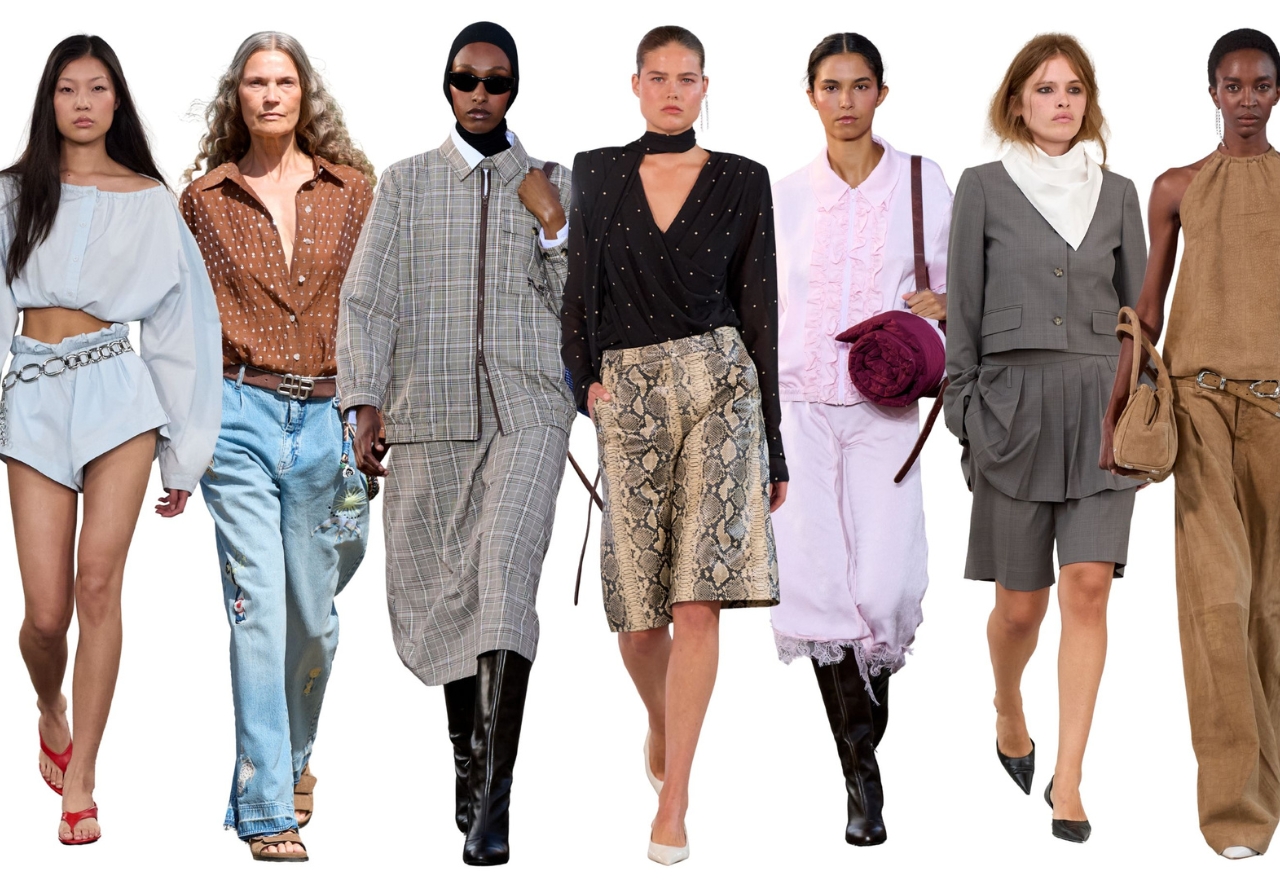 kollage af modeller på runway