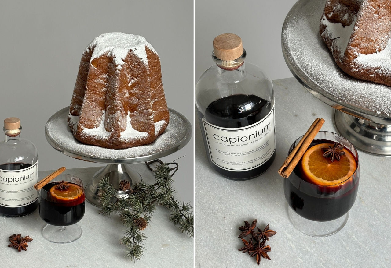 Gløgg med appelsin i og julekage ved siden af
