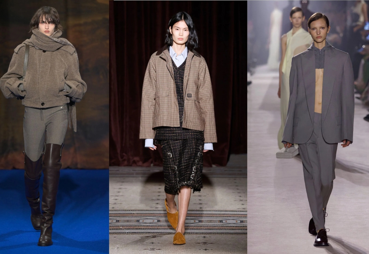 kollage med modeller p&aring; runway