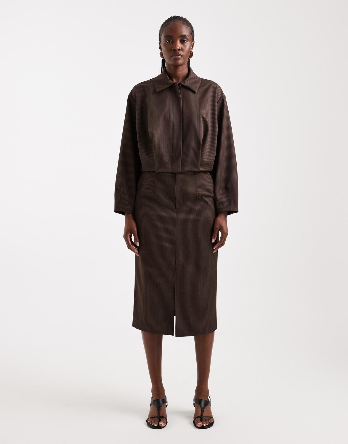 Tsaril Pinstripe Pencil Midi Skirt