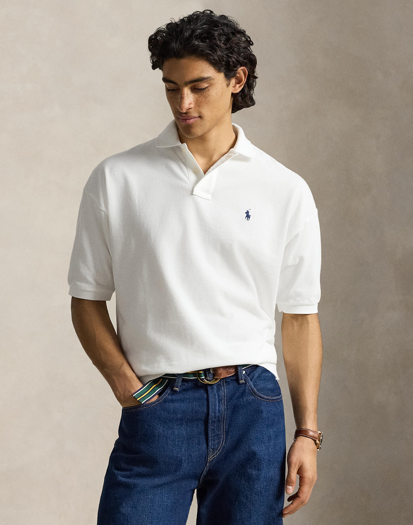 Relaxed Fit Mesh Polo Shirt