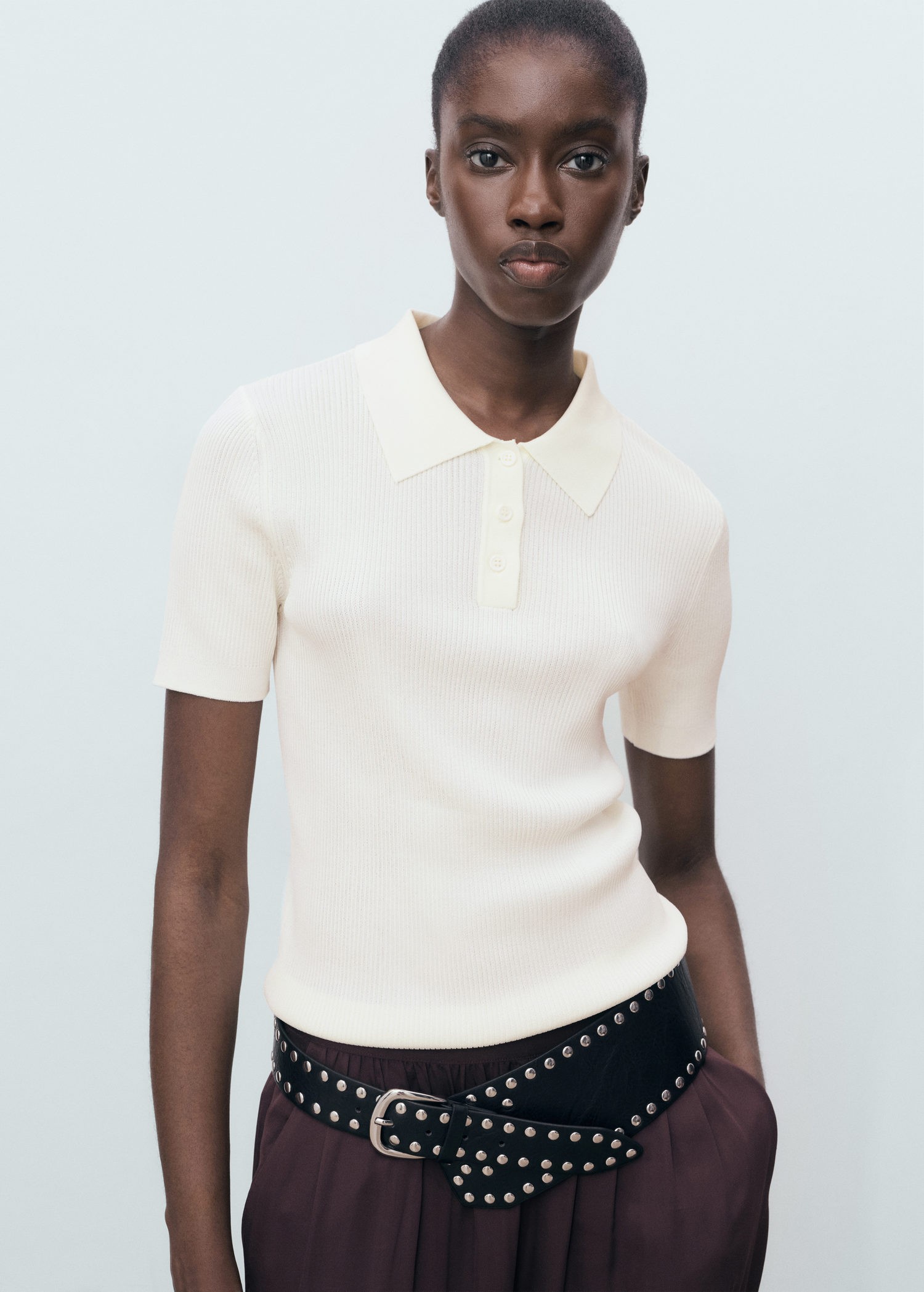 Shortsleeved Polo-neck Sweater