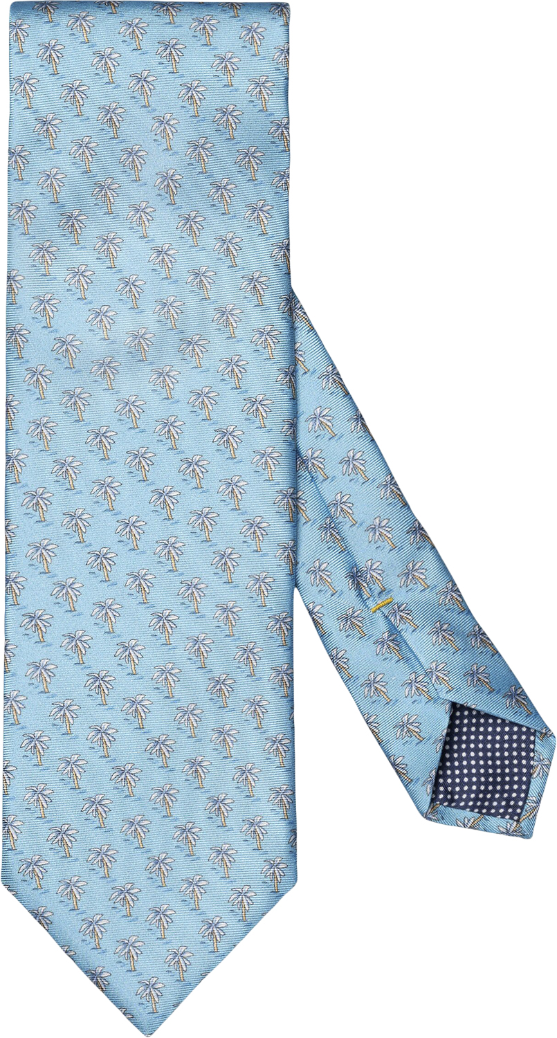 Mid Blue Motif Print Silk Tie