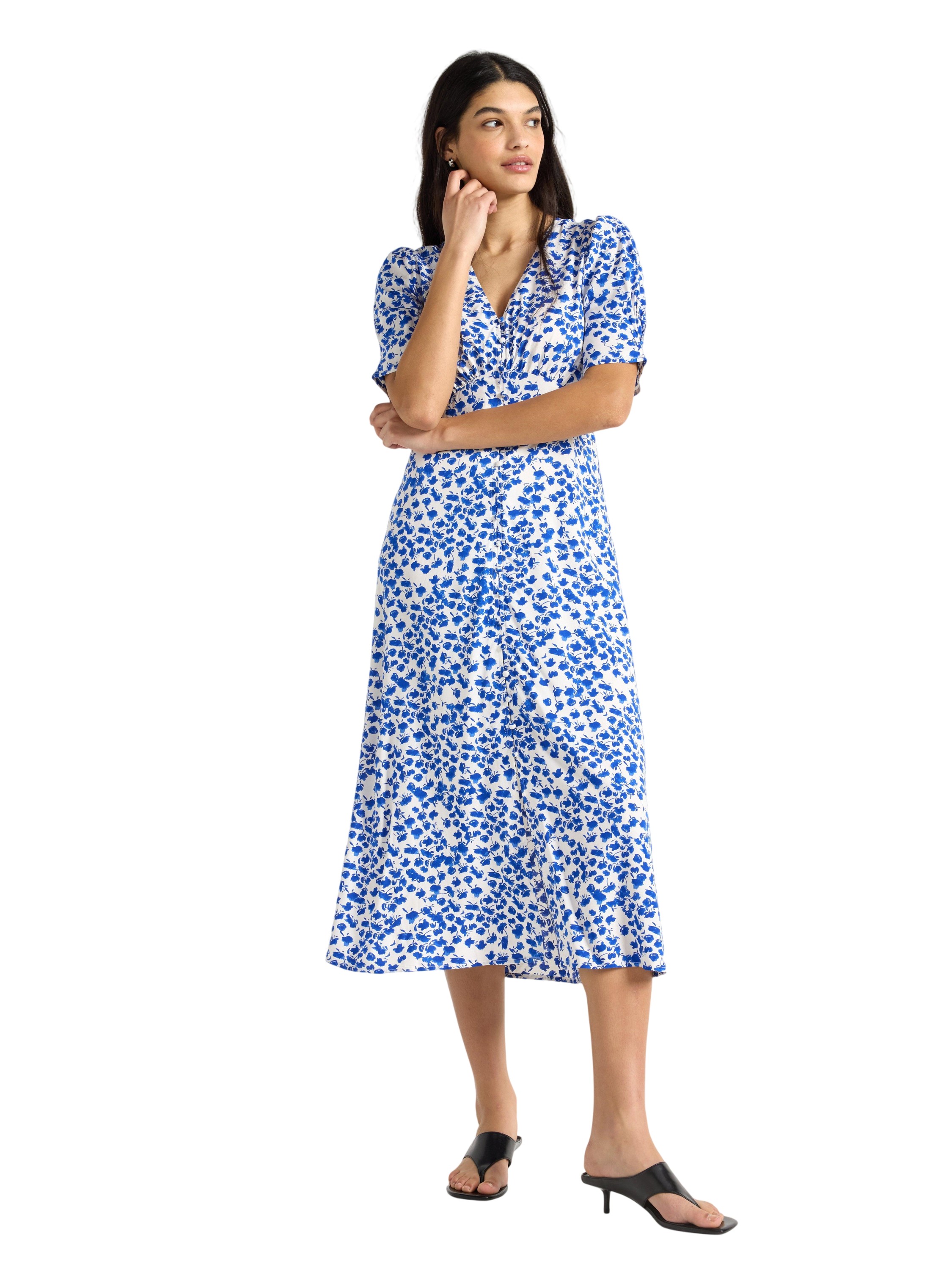 Midi Dress With Short, Puff Sleeves