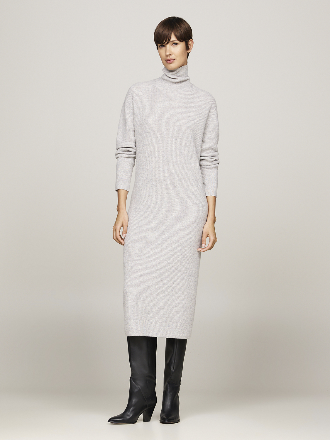 Wool Cash Rollnk LS Long Dress