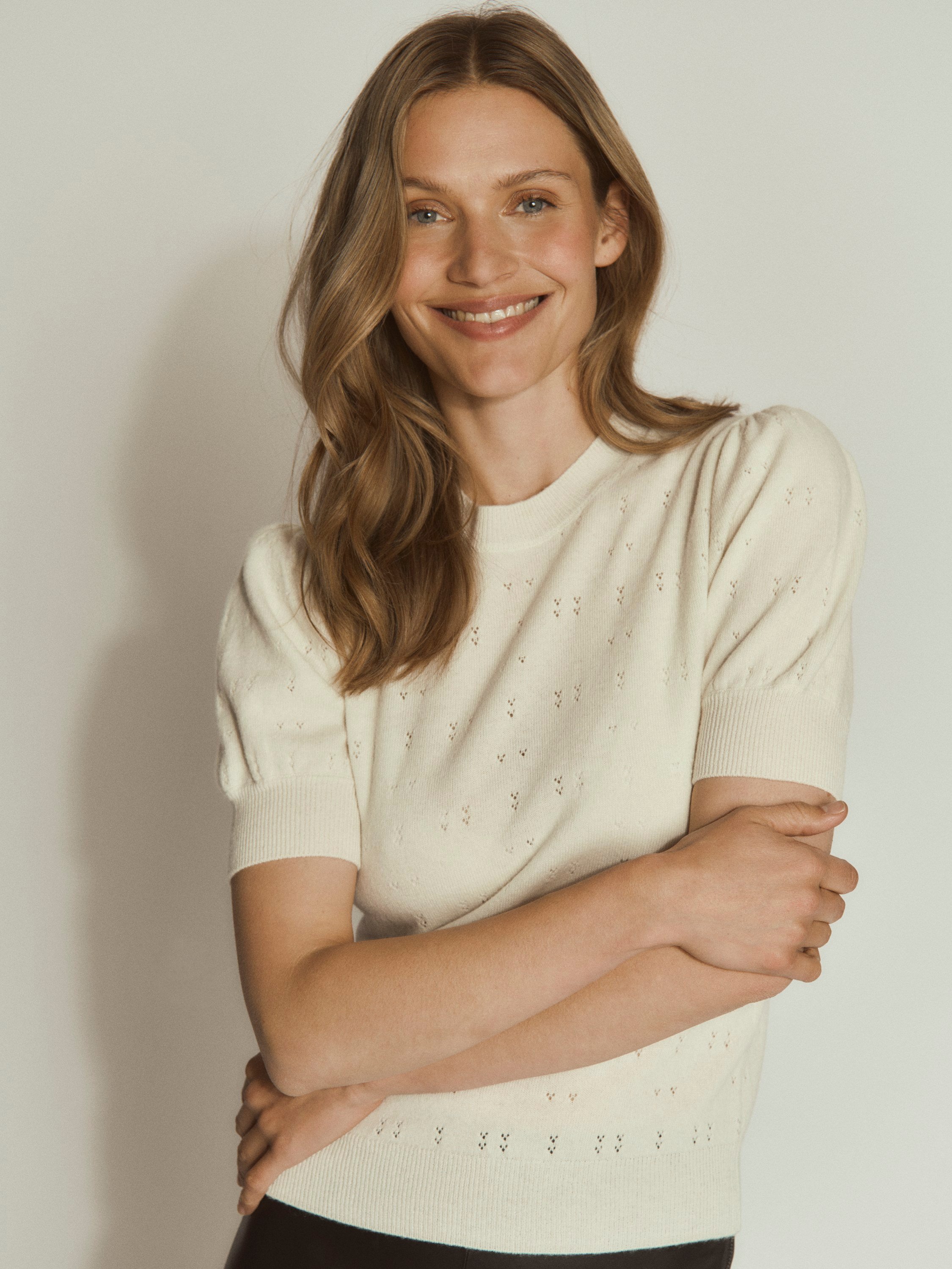 Rwlaica Cashmere SS Pointelle Pullover