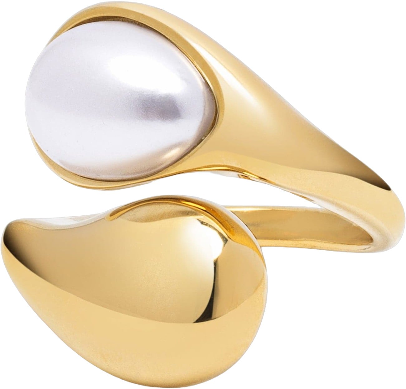 Cuff Ring With Pearl in Gold