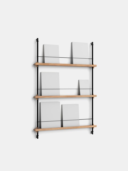 Box set, Magazine Shelving MS.115. 1, Oak Shelves, Black Legs
