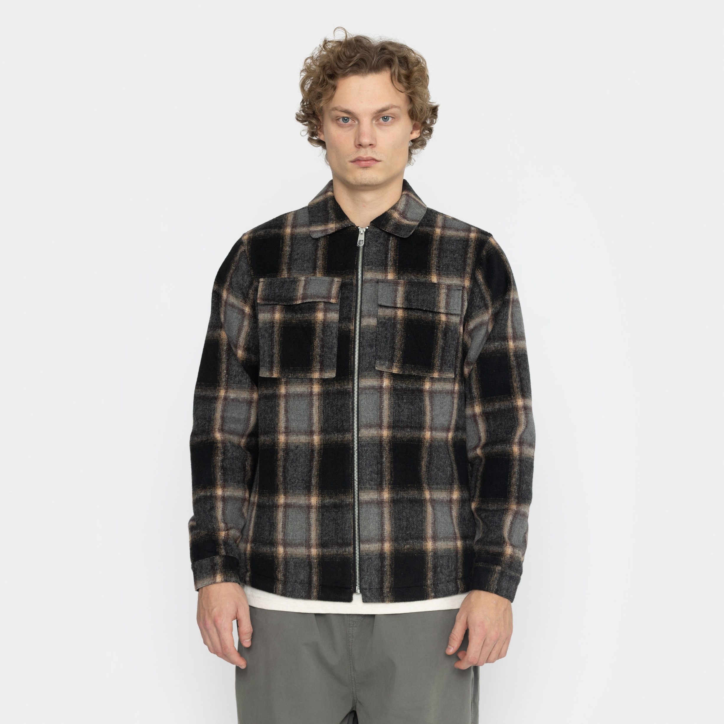Checkered Overshirt With Lining and Button Closure