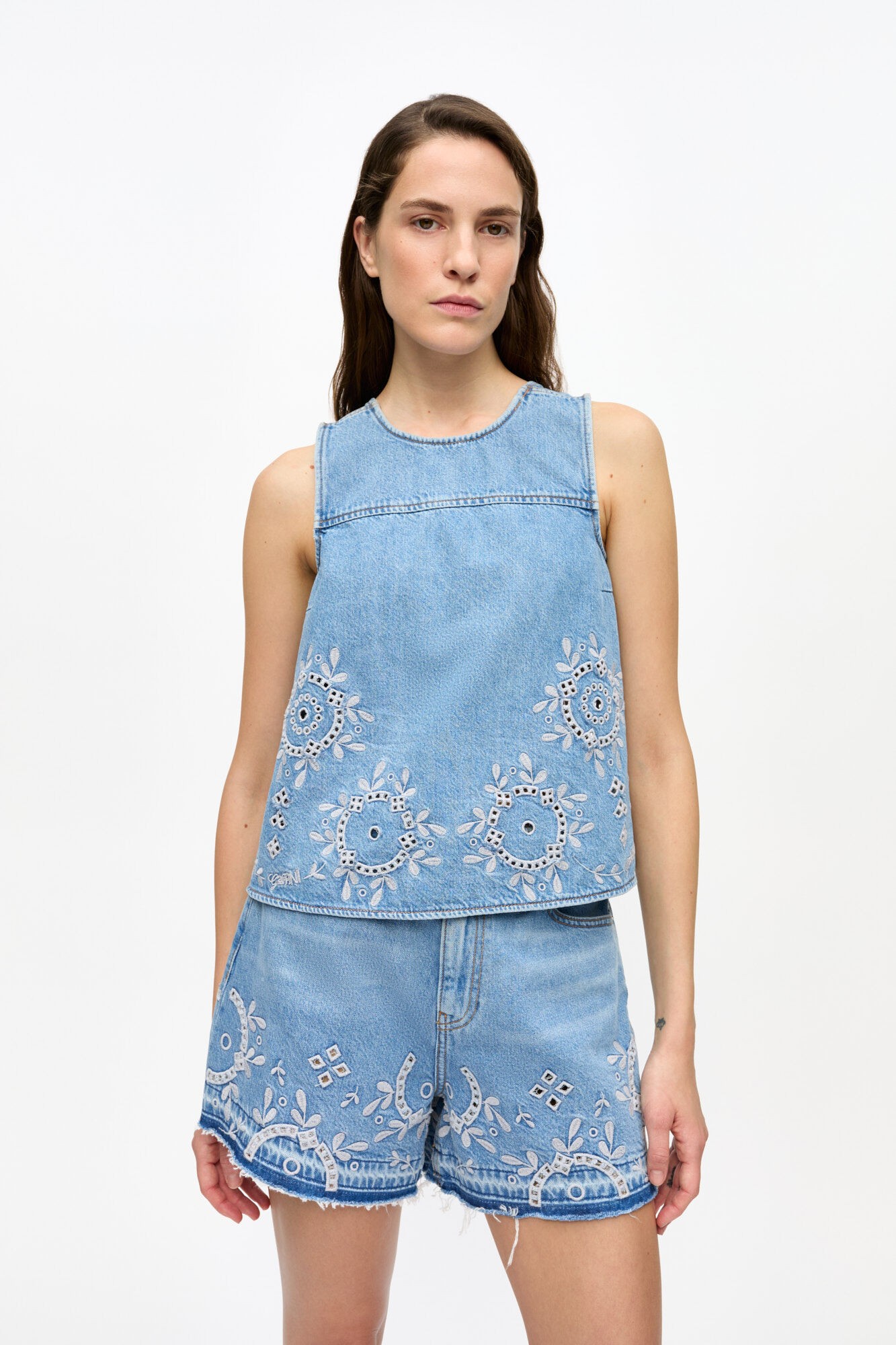Broderie Anglaise Denim Top