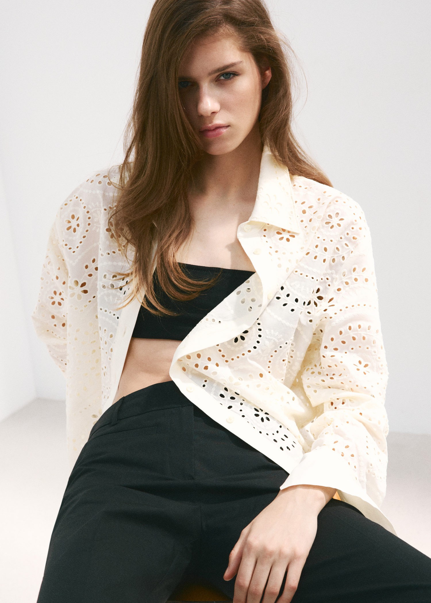 Cotton Shirt With Broderie Anglaise