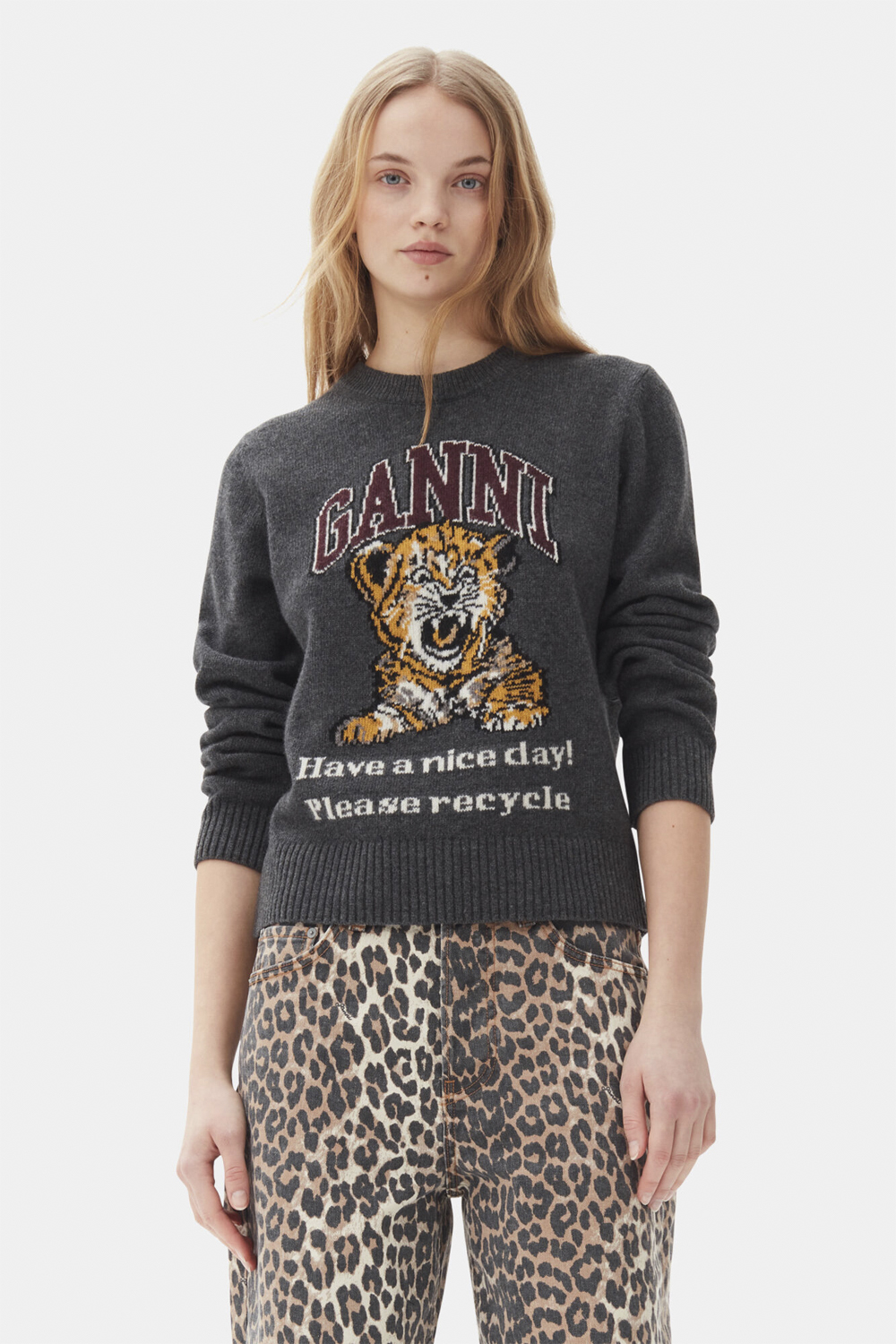 Graphic Wool Mix Tiger Crewneck
