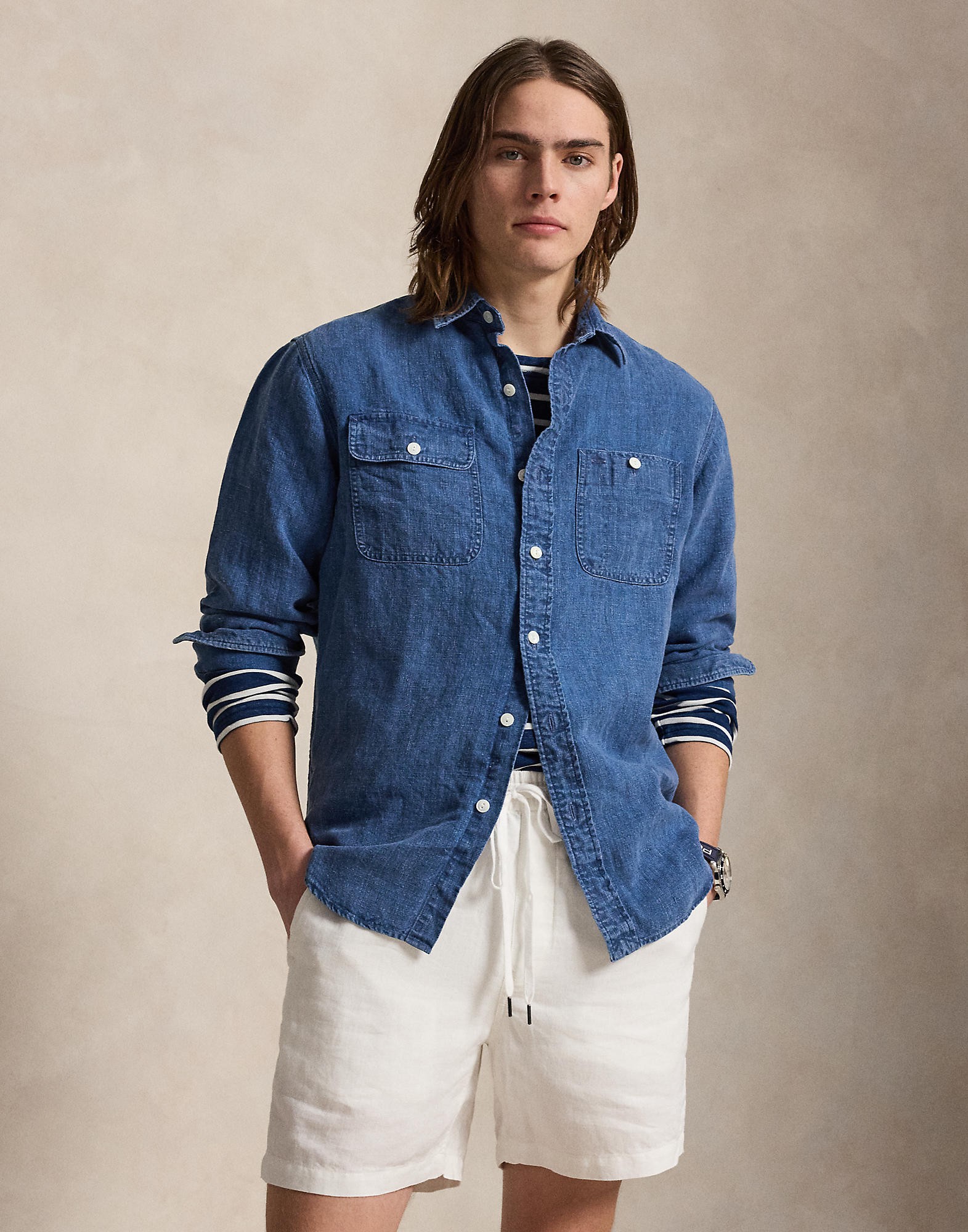 Classic Fit Indigo Linen Workshirt - Køb til DKK 1.397 - Spar 30%