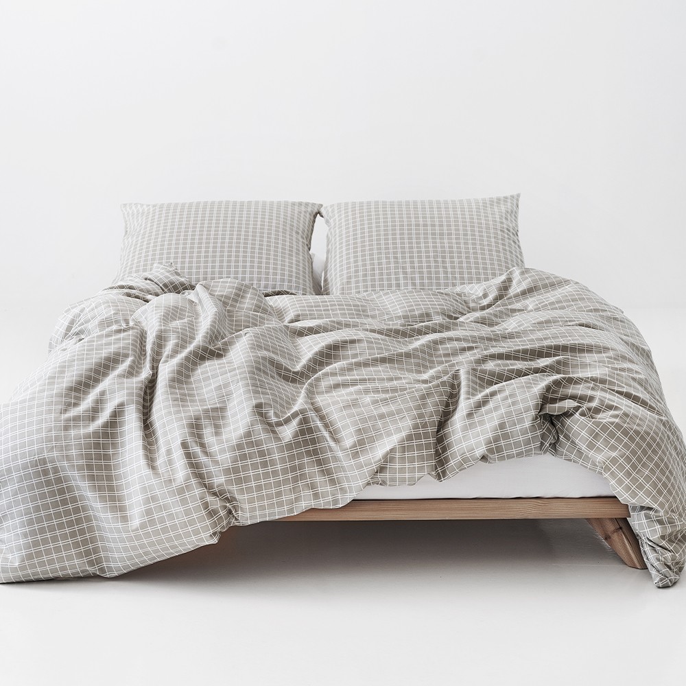Ãkologisk Sengesæt Snooze Check Beige Gots