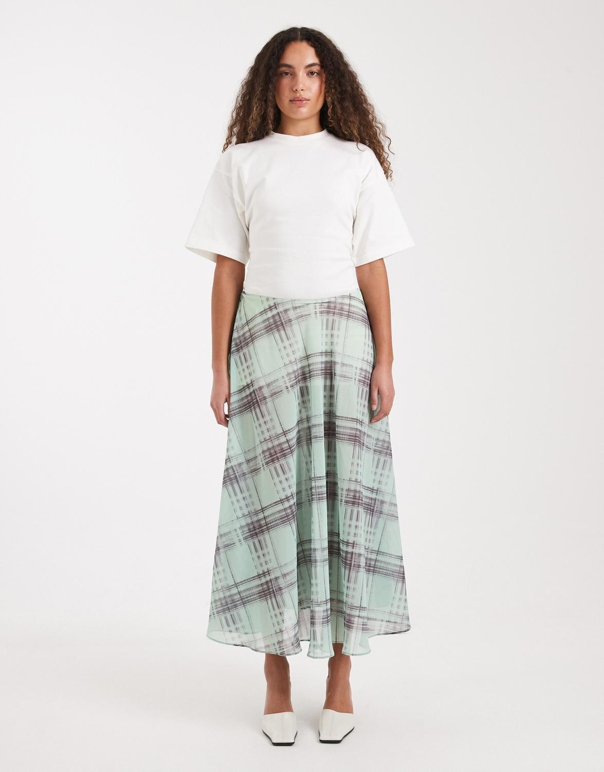 Tsrobin Chiffon Check Maxi Skirt WV