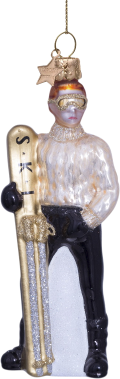 Ornament Glass Champagne ski boy H12. 5cm