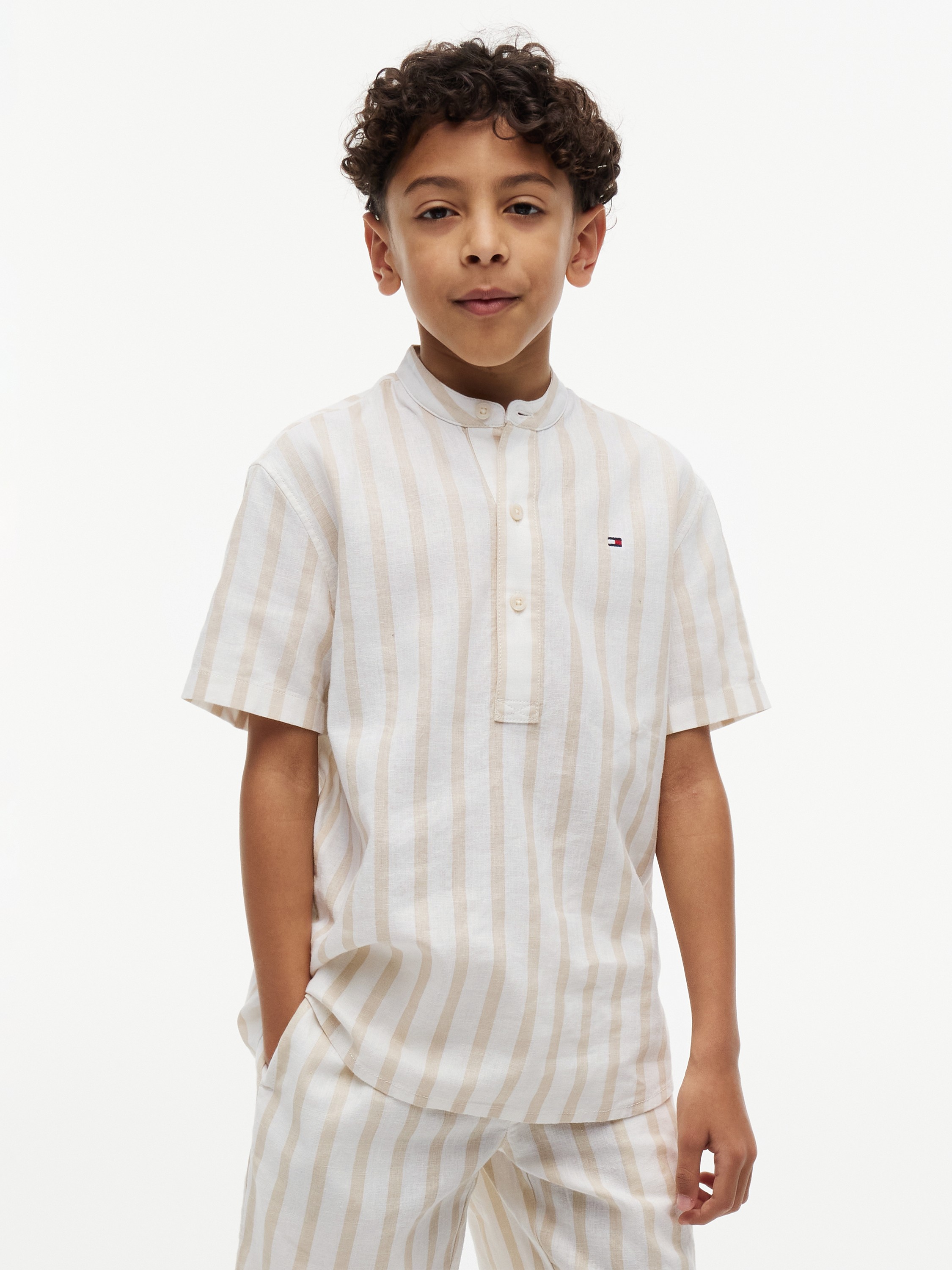 Stripe Linen Blend Short Sleeve Shirt