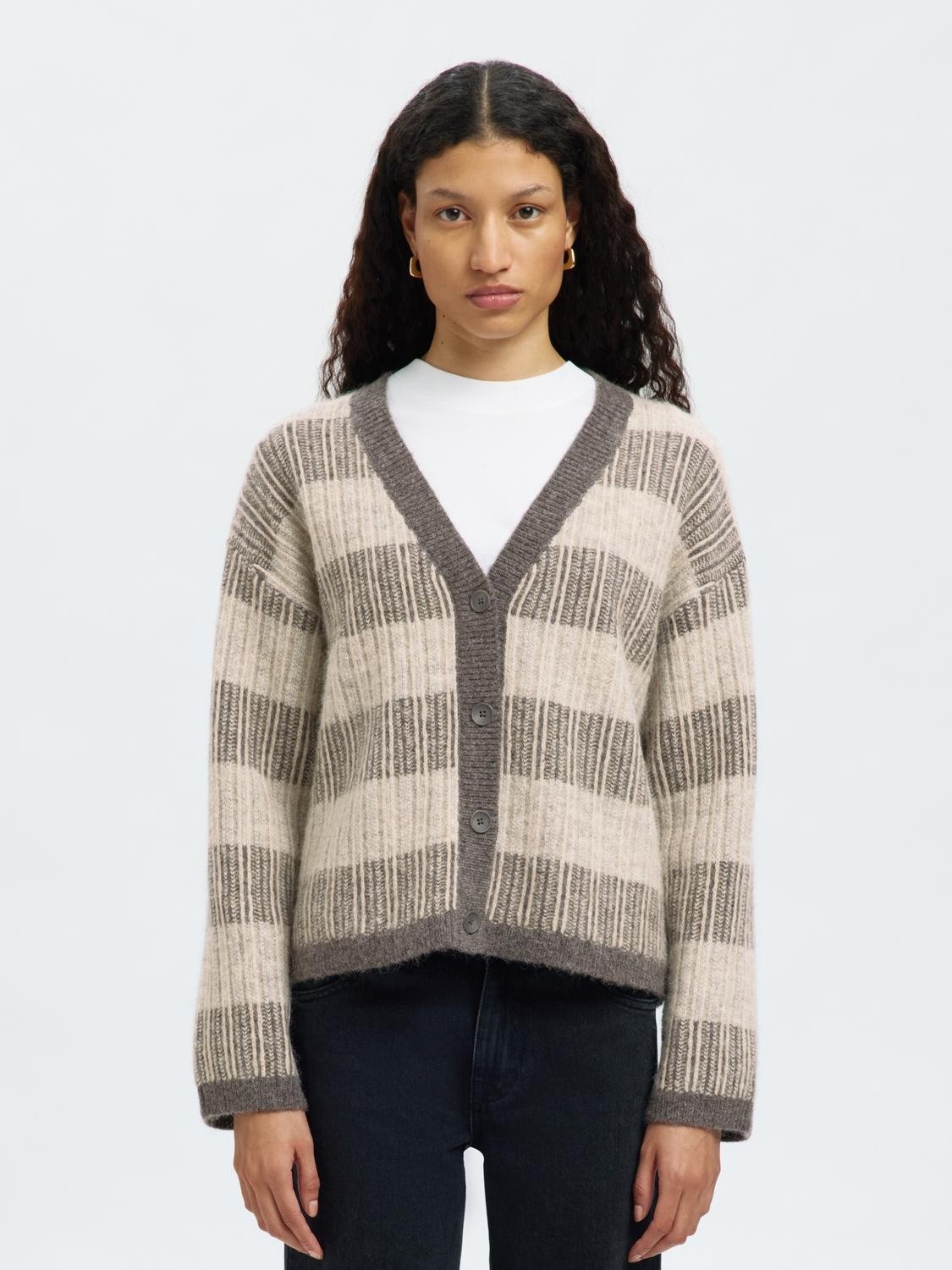 Slfalva LS Knit Stripe Vcardigan