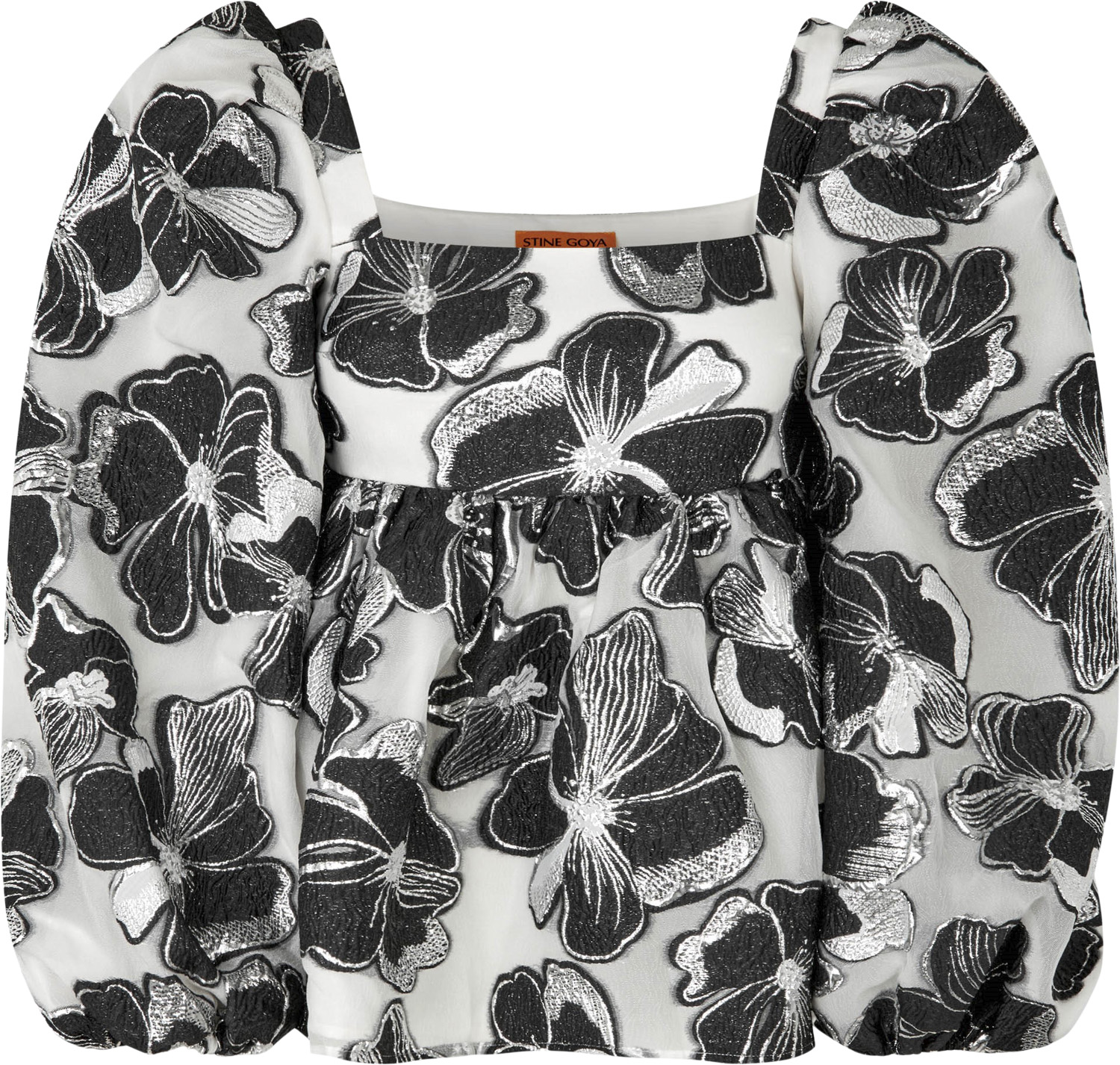 Billede af Square Neck Long Sleeve Top, 1608 Organza Jacquard