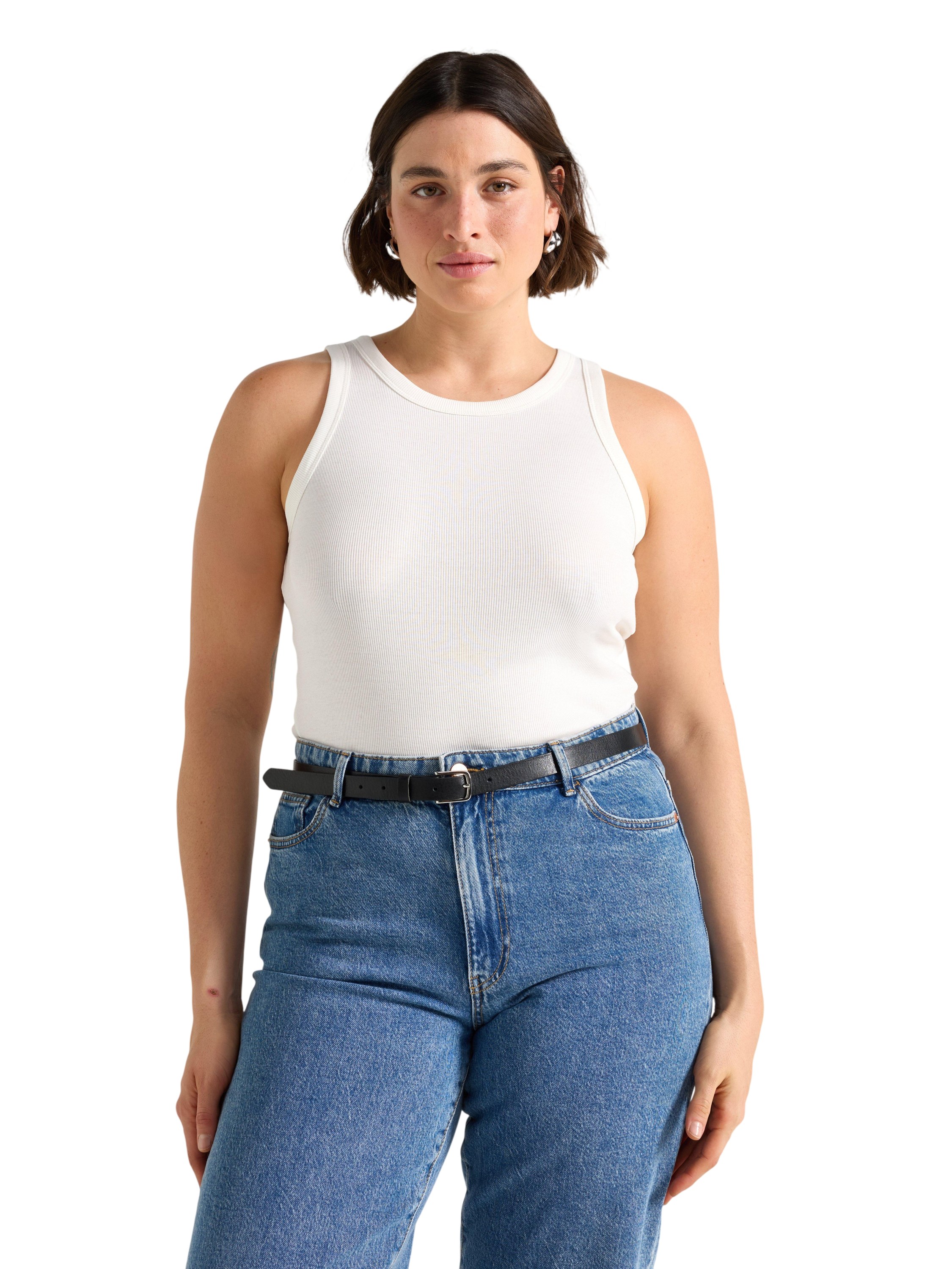 Ribbet Tanktop i Blød og Elastisk b