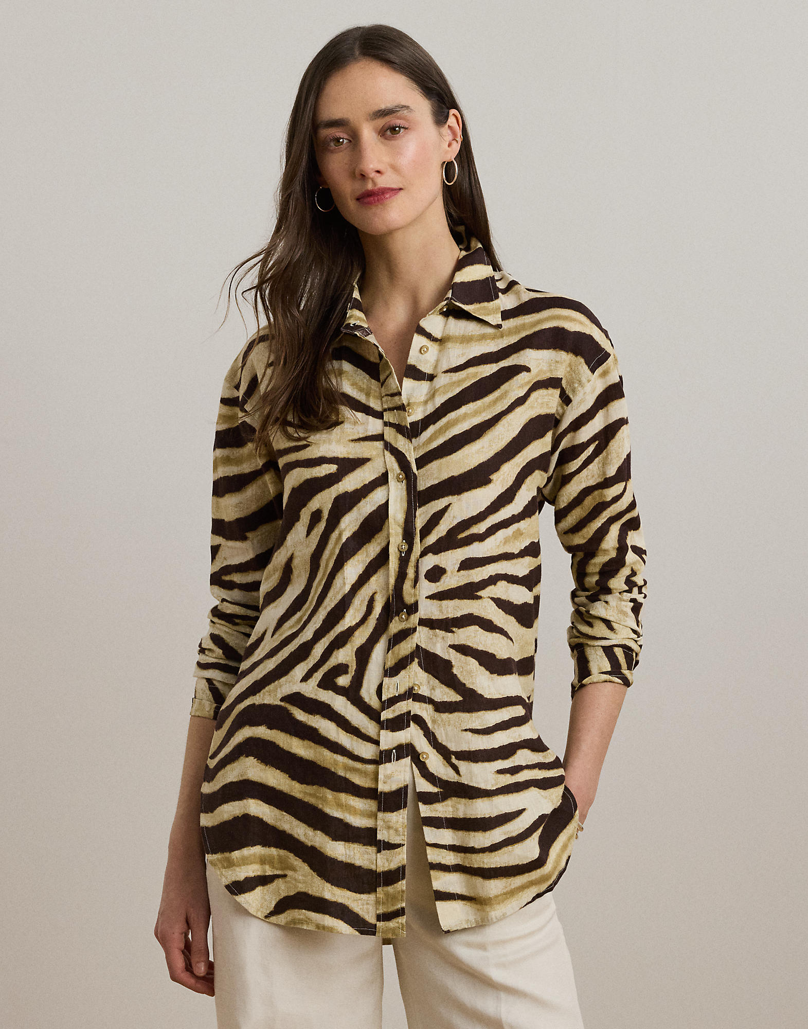 Relaxed Fit Zebraprint Linen Shirt