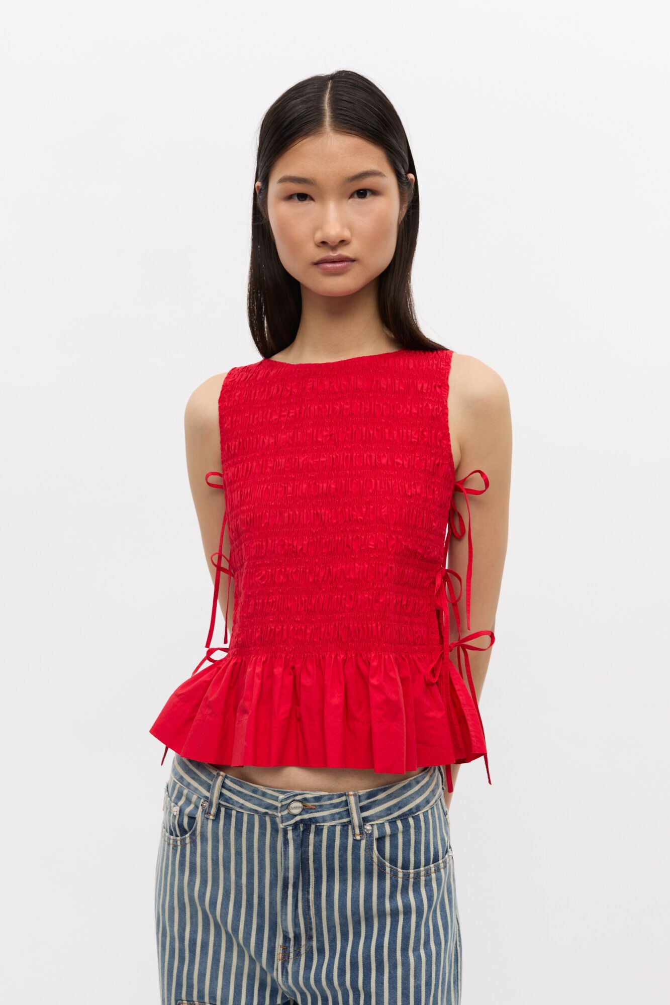 Cotton Poplin Smock Tie String Top