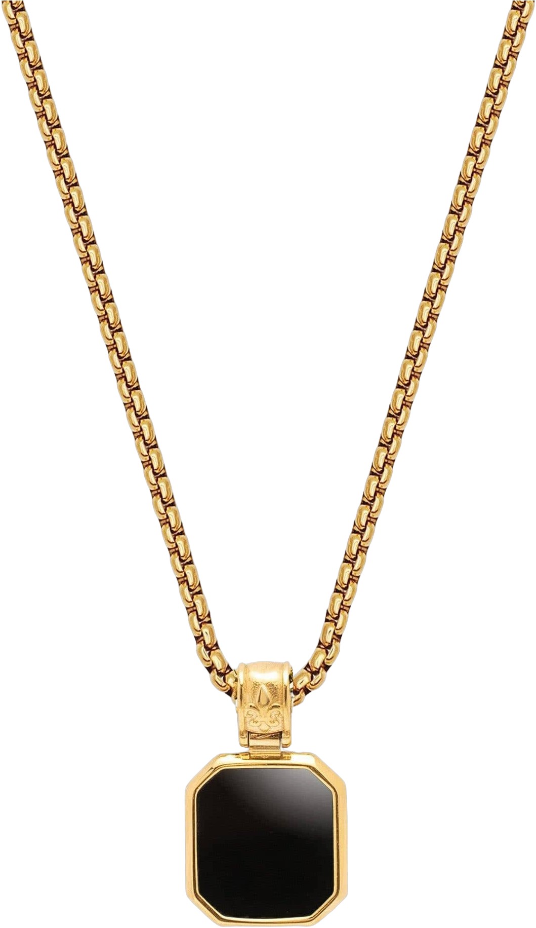 Gold Necklace With Square Onyx Pendant