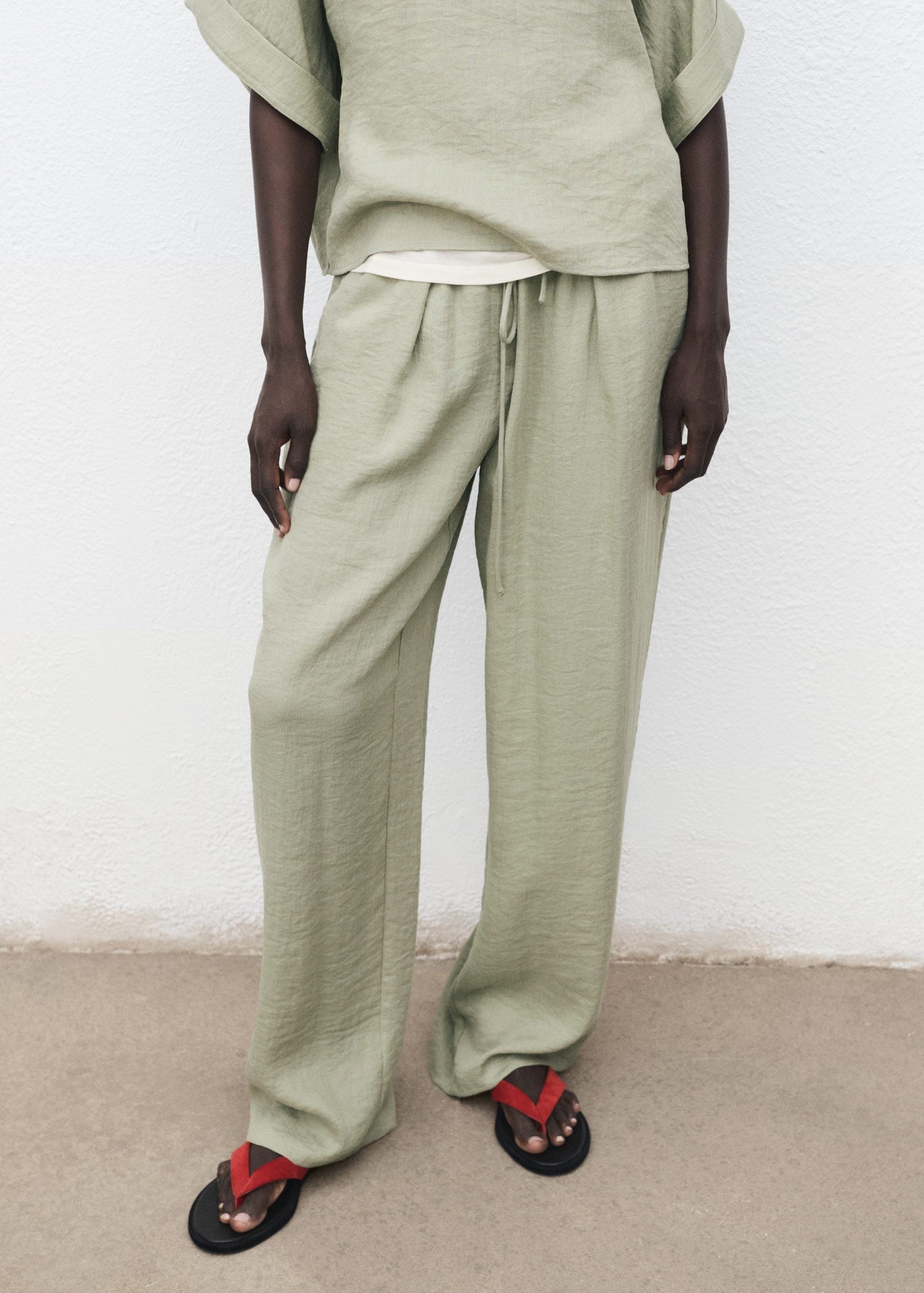 Straight Textured Trousers