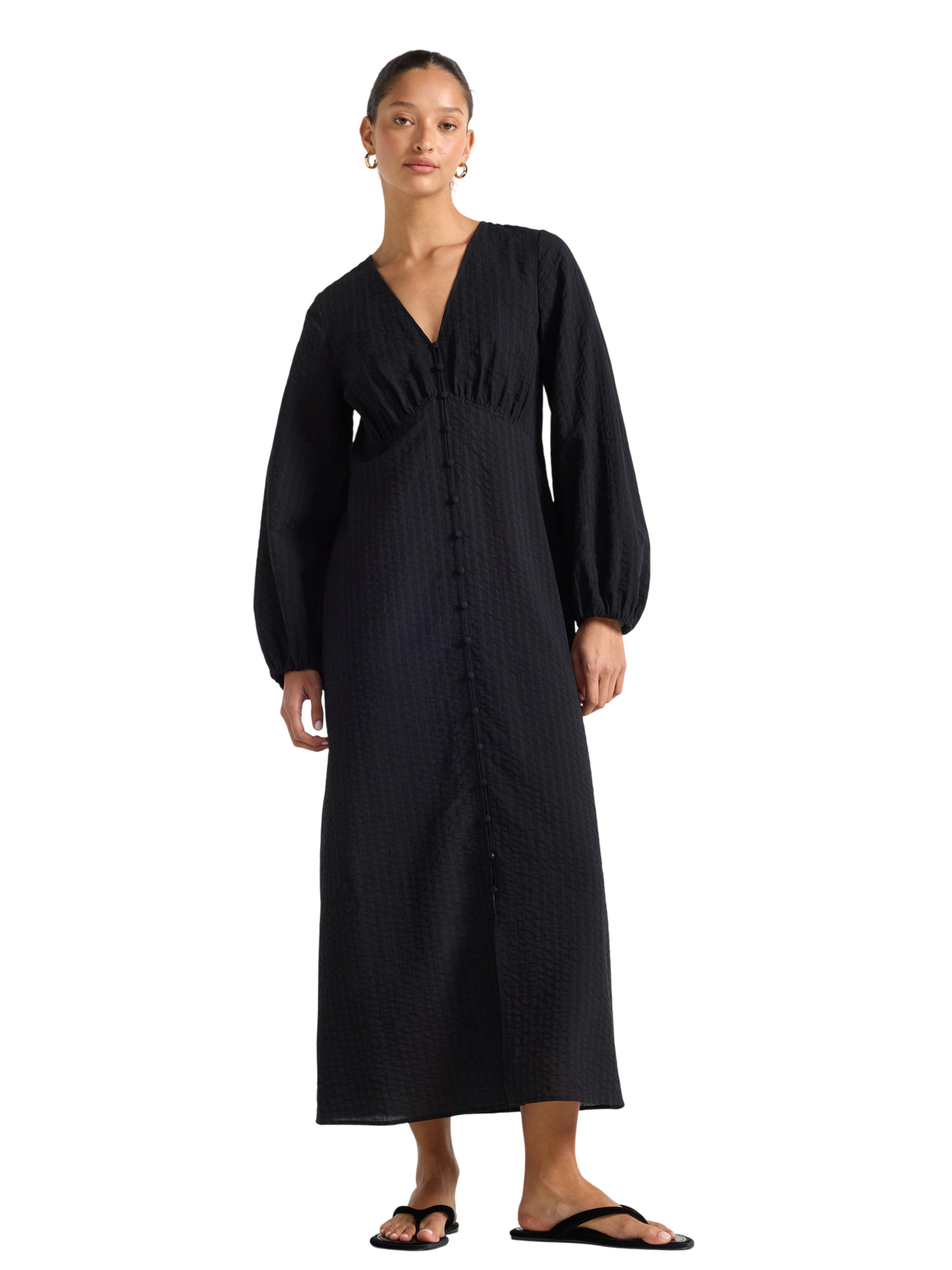 Midi Dress in Soft Seersucker With