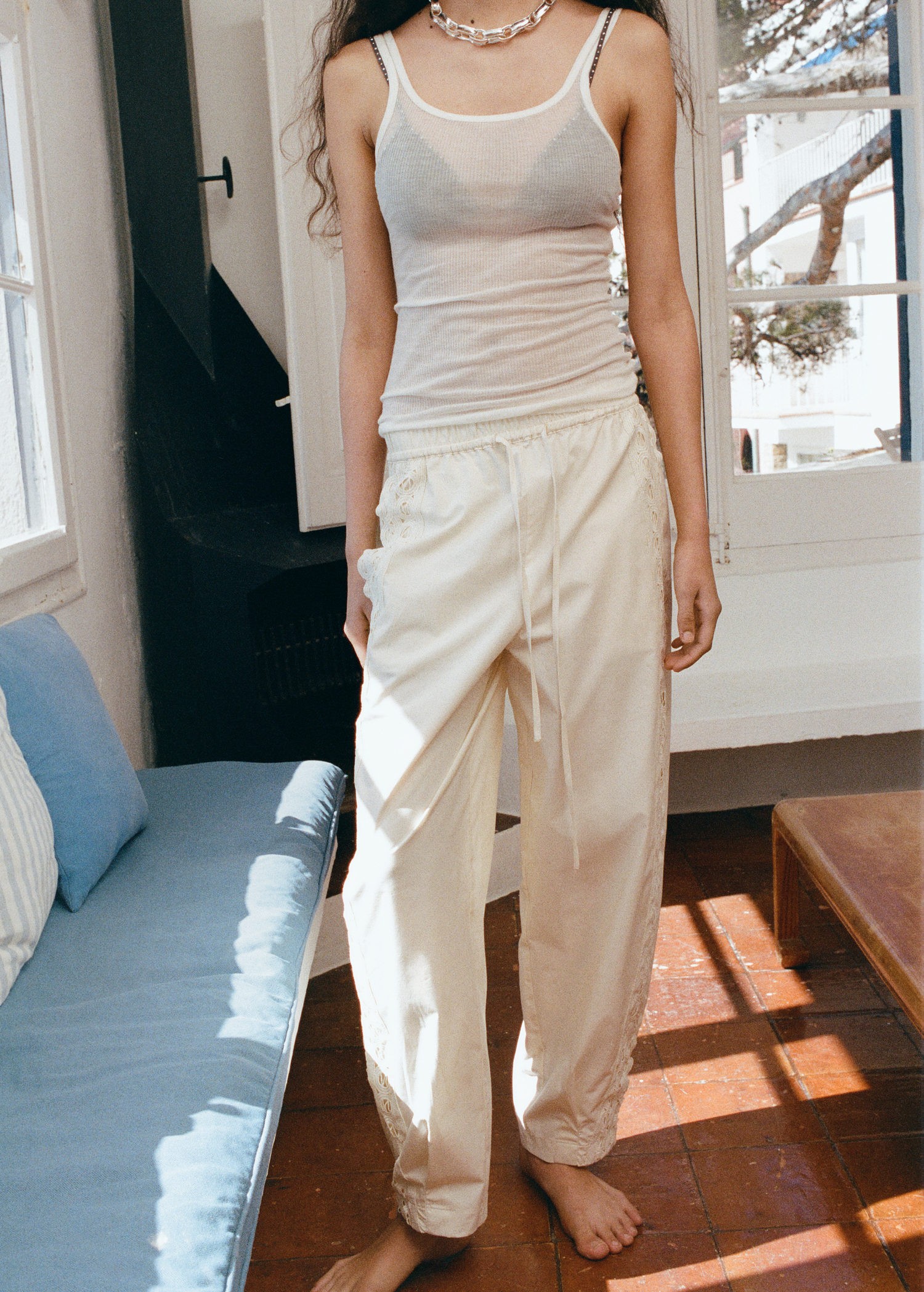 100% Cotton Trousers With Embroider - Køb til DKK 269 - Spar 32%