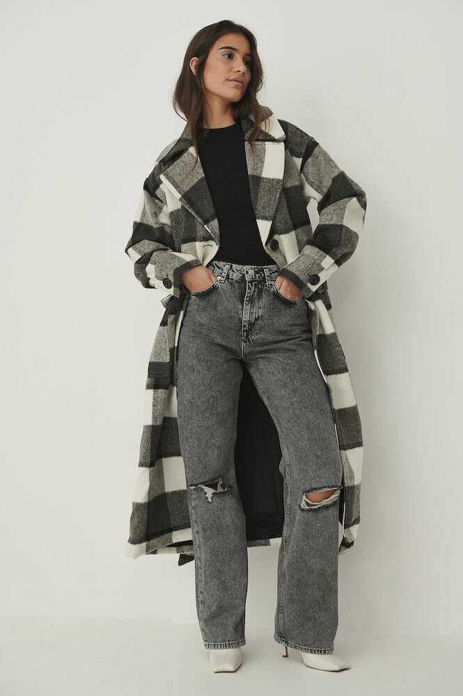 Checked Oversized Belted Coat