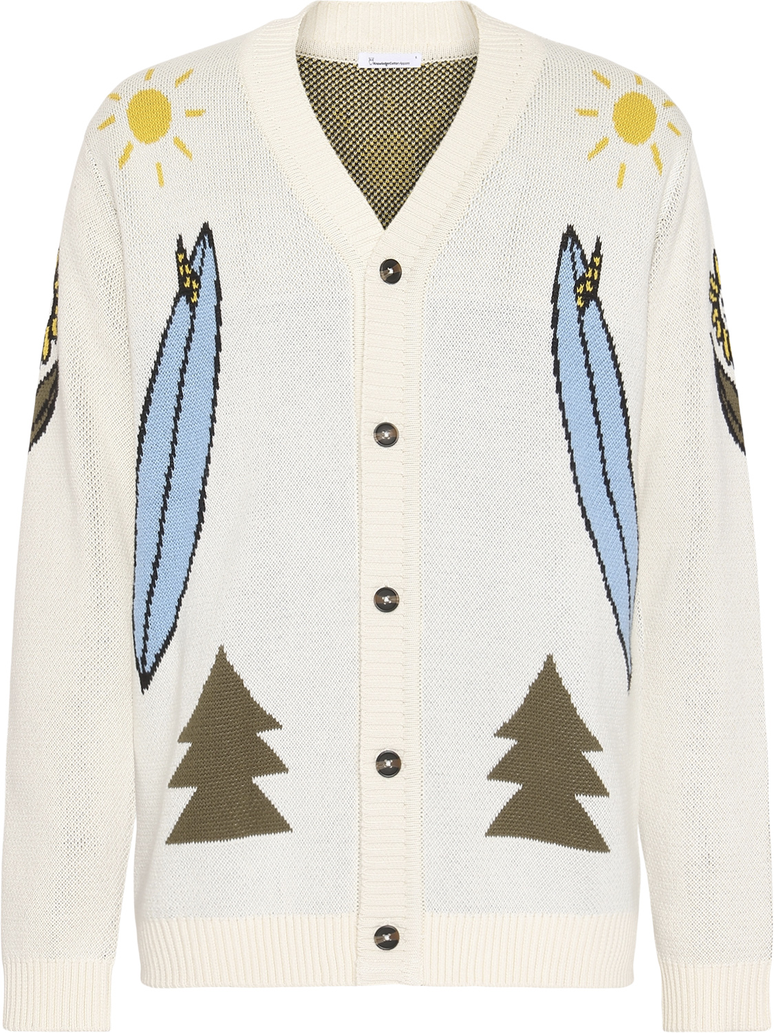 Jacquard Trees Yes Please Vneck Cotton Knit Cardigan Gots