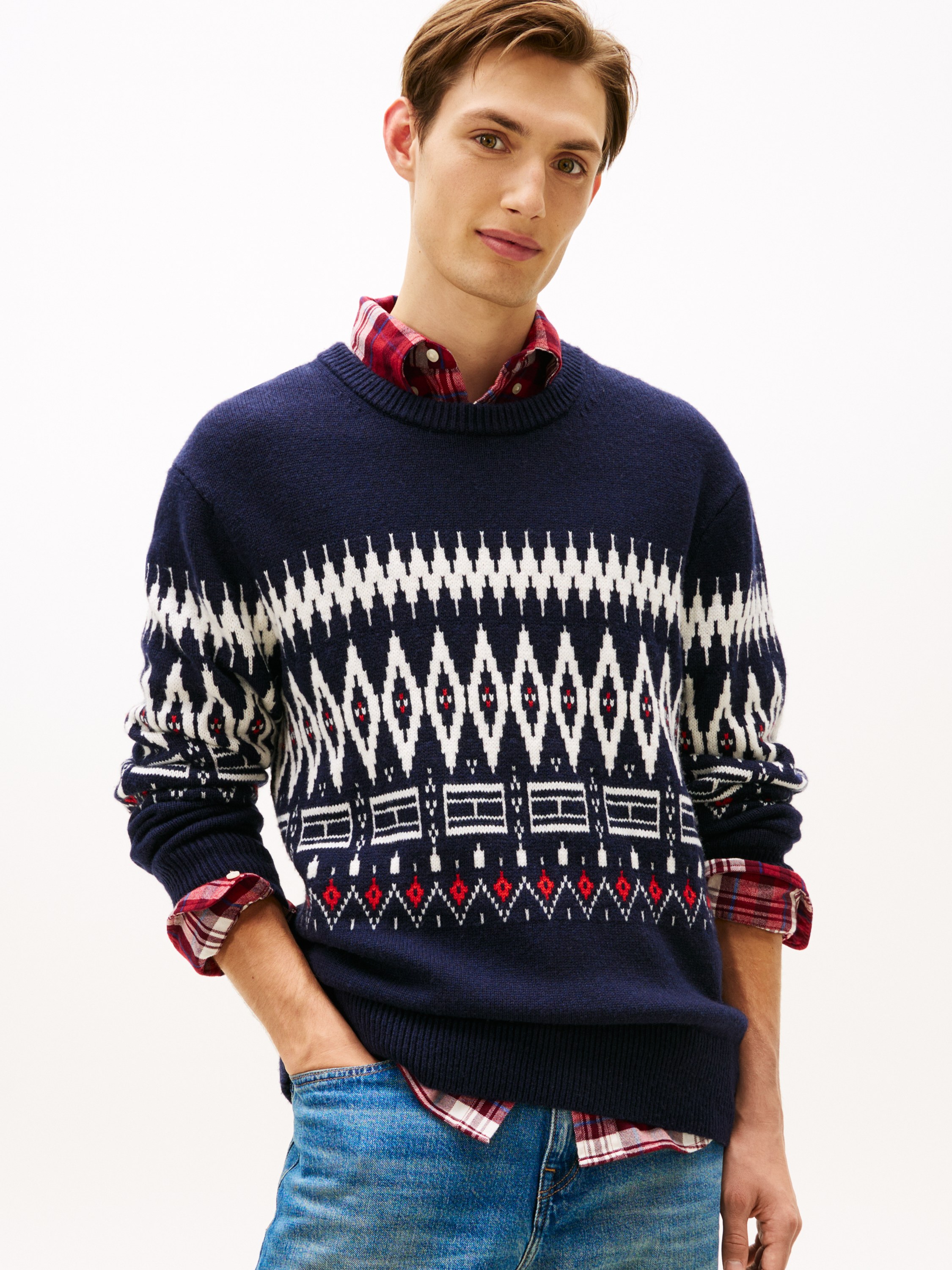 Placed Fairisle Wool Blend Crew