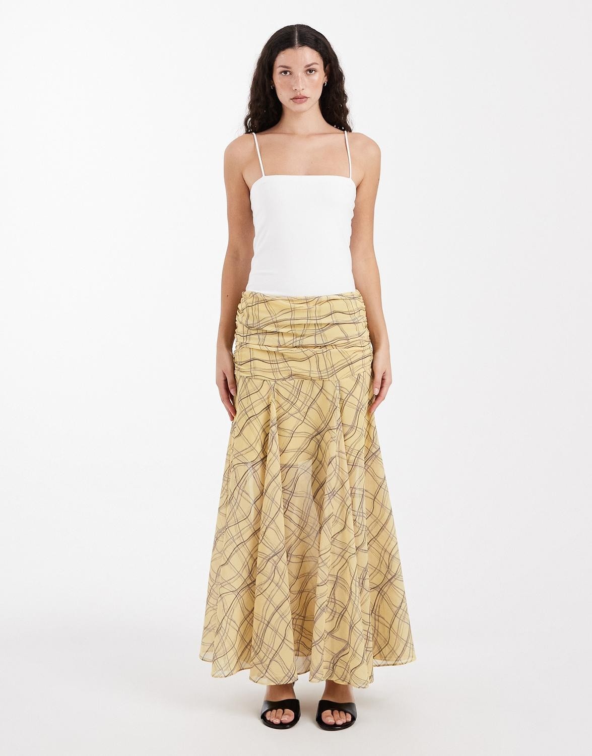 Tskelly Drop Waist Ruffle Maxi Skir