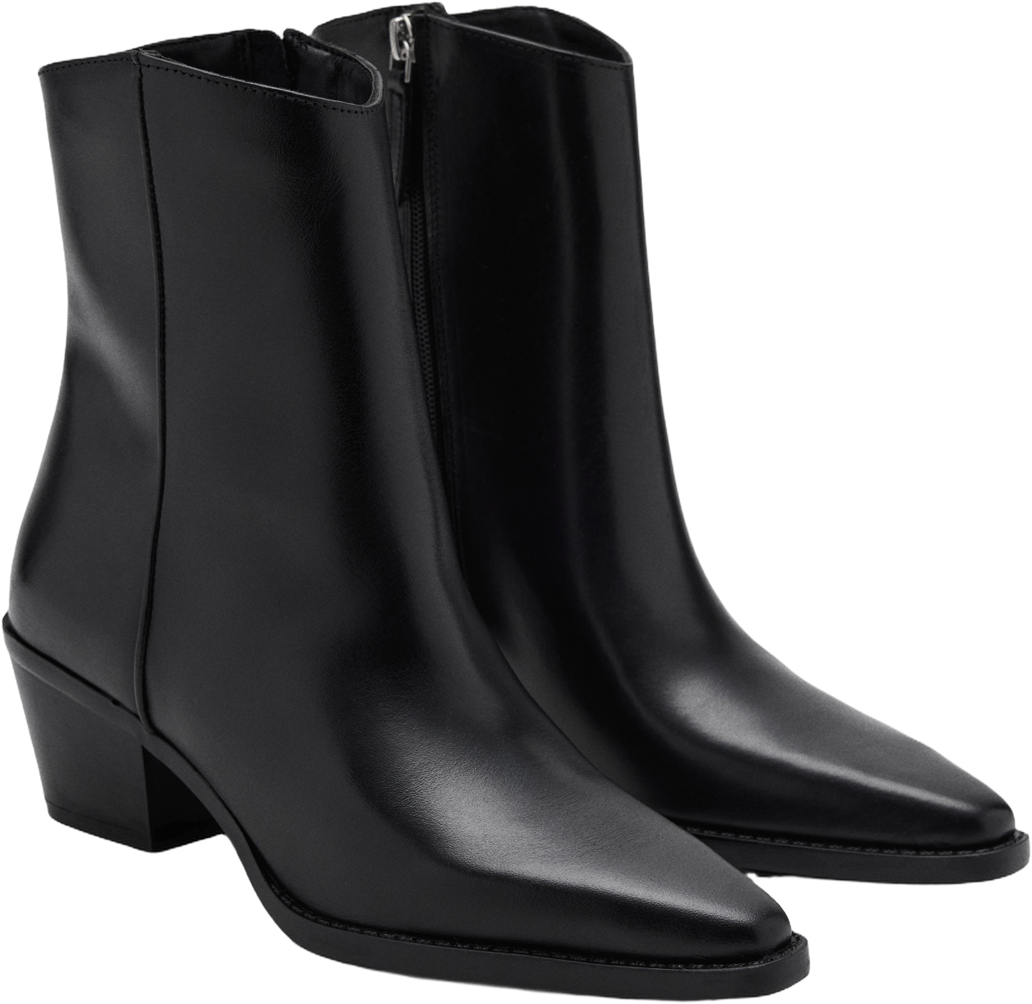 Leather Ankle Boots With Block Heel