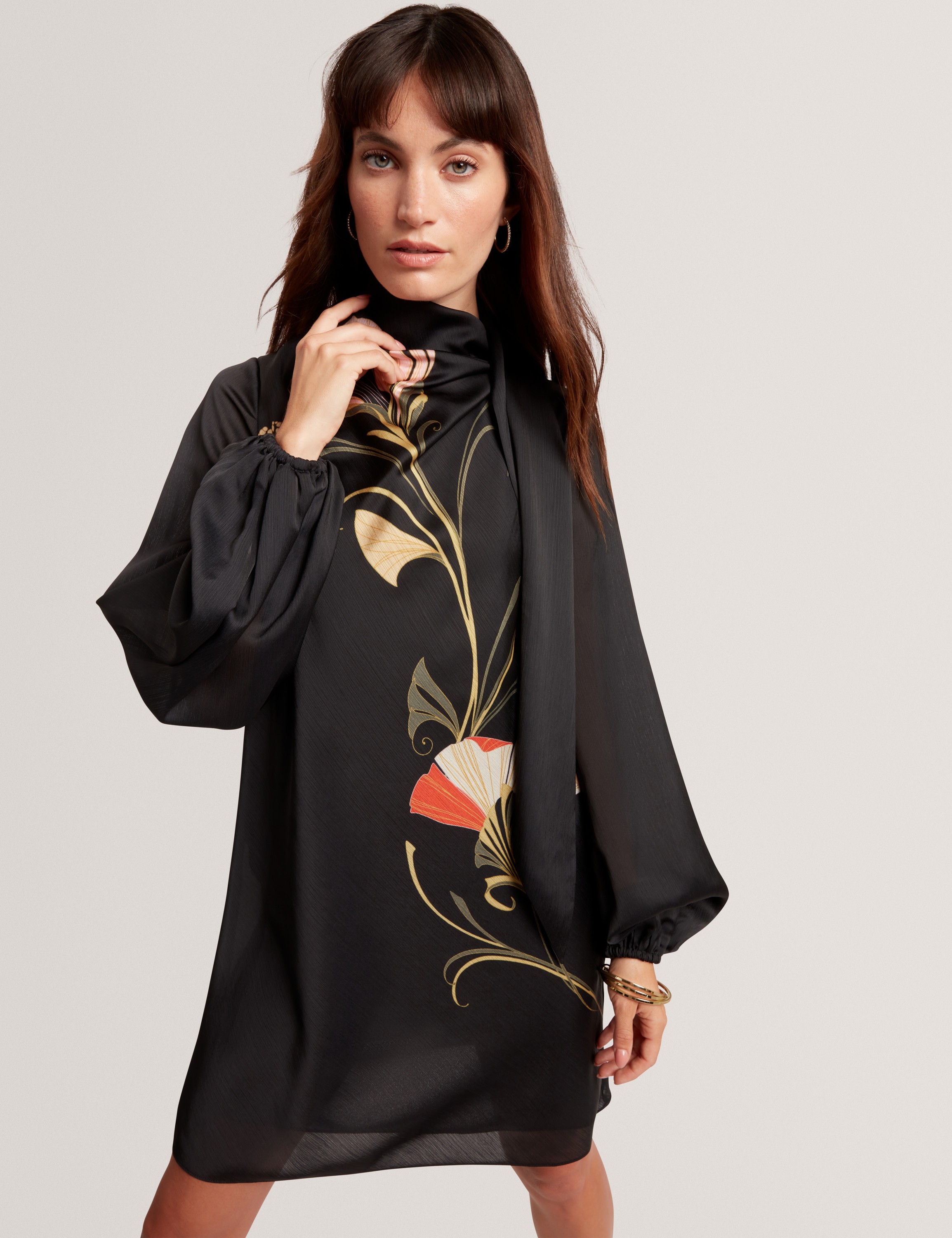 Molma Neck Tie Printed Mini Dress