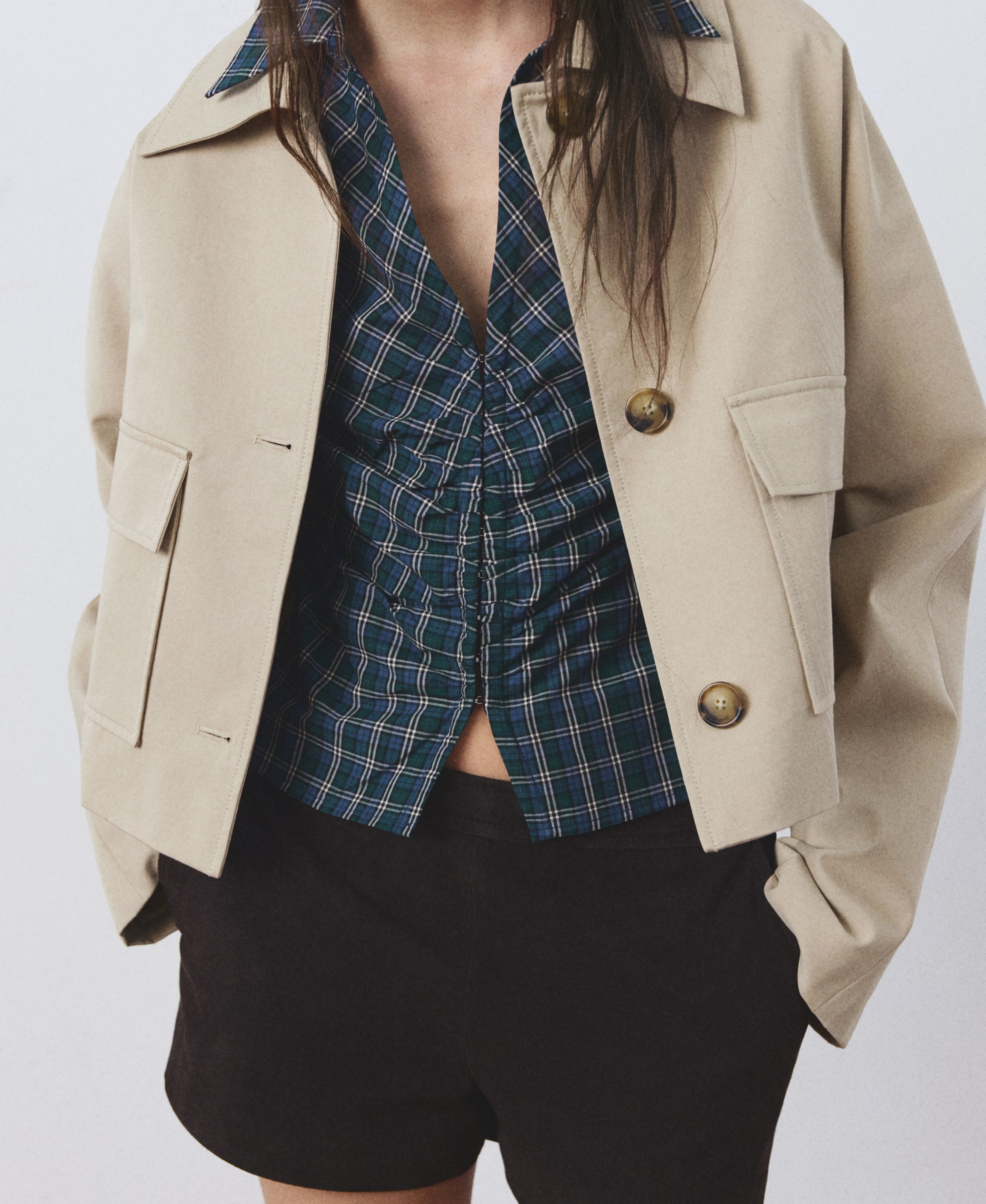 Gathered Check Blouse - Køb til DKK 99 - Spar 66%