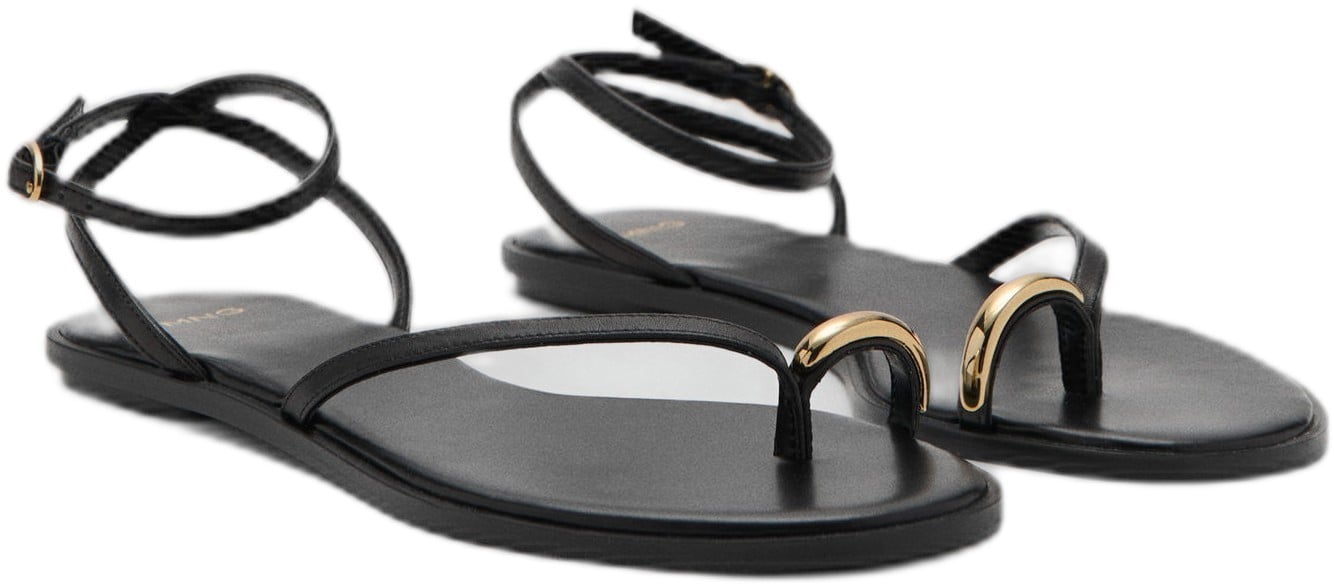 Leather Strap Sandals With Metallic